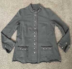 Neon Buddha Jacket Womens Medium Gray Rhinestone Snap Front Stretch Knit Casual